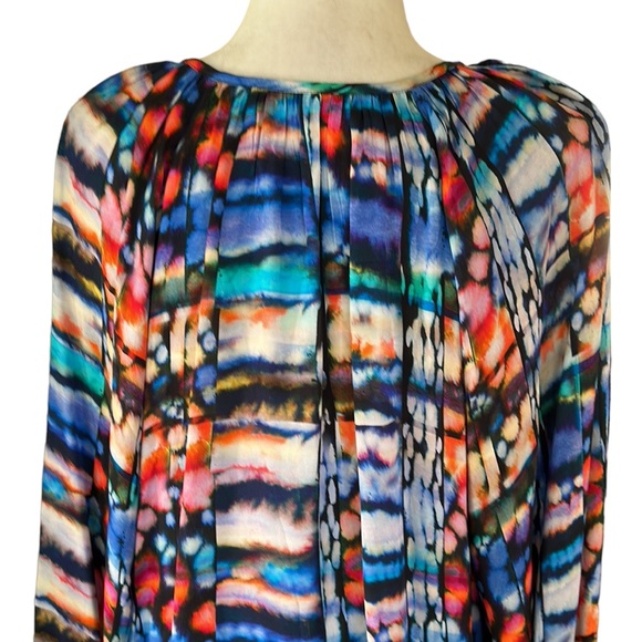 Marie Oliver Multicolor Abstract Watercolor Tie Neck Blouse - XS - Picture 6 of 9